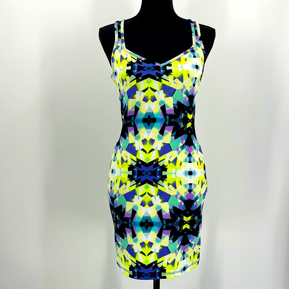 Material Girl Multi-Color Neon Chicago Kaleidoscope Dress Juniors Large